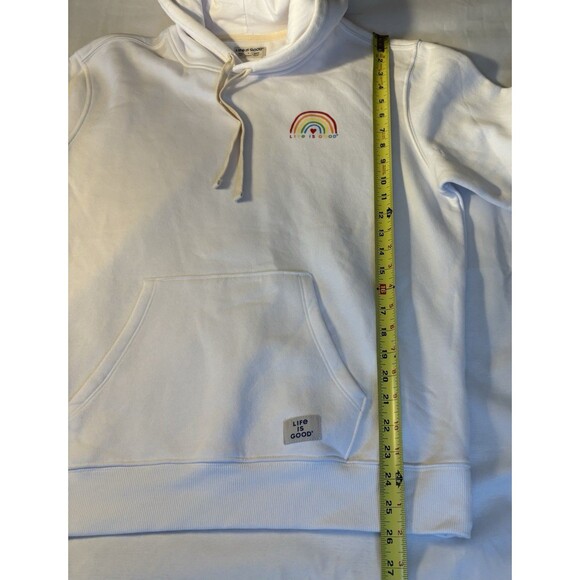 LIFE IS GOOD Women Cloud White Rainbow Heart Hoodie Large Sweatshirt Pullover - Picture 9 of 10